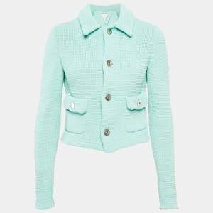 Bottega Veneta Mint Blue Patterned Cotton Blend Button Front Jacket L