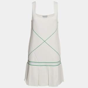 Pre Owned Bottega Veneta White Contrast Trim Stretch Knit Mini Dress M