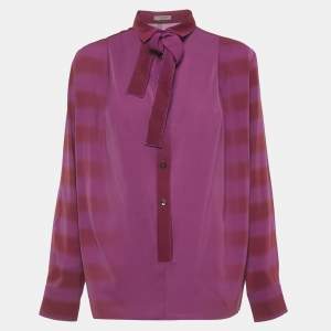 Pre Owned Bottega Veneta Pink Printed Satin Blouse M