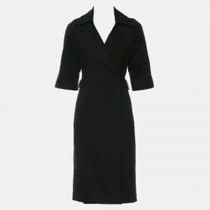 Pre Owned Bottega Veneta Belted Cotton Green Wrap Dress IT 36