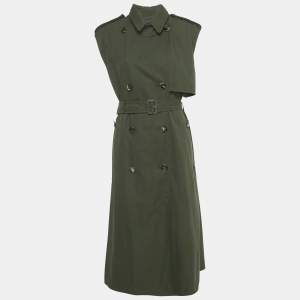 Pre Owned Bottega Veneta Green Cotton Sleeveless Double Breasted Coat S