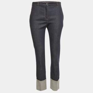 Pre Owned Bottega Veneta Blue Leather Denim Jeans S/Waist 29"