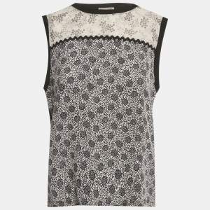 Pre Owned Bottega Veneta Black Printed Silk and Jersey Sleeveless Top M