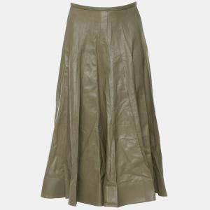 Pre Owned Bottega Veneta Pleated Leather Midi Skirt IT 38