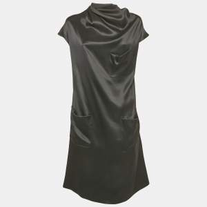 Pre Owned فسطان بوتيغا فينيتا قصير جيوب أمامية حرير أسود مقاس صغير