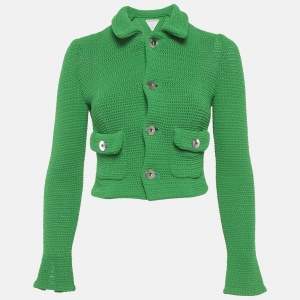 مملوكة مسبقًا Bottega Veneta Green Crochet Knit Cardigan XS