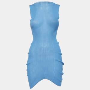 مملوكة مسبقًا Bottega Veneta Blue Rib Knit Semi Sheer Dress S