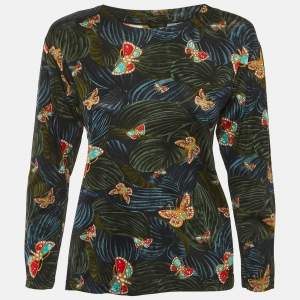 مملوكة مسبقًا Bottega Veneta Vintage Green Printed Jersey T-Shirt S