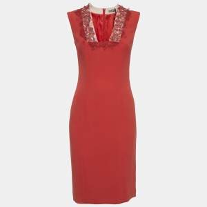 مملوكة مسبقًا Bottega Veneta Red Lace Inserts Crepe Mini Dress S