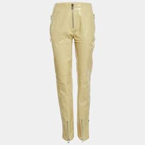 مملوكة مسبقًا Bottega Veneta Cream Leather Zipper Trousers S