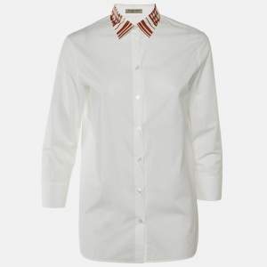 مملوكة مسبقًا Bottega Veneta White Cotton Contrast Collar Detail Shirt S