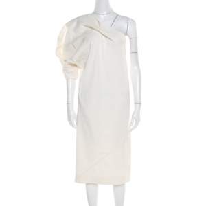Pre Owned Bottega Veneta Cream Linen Silk One Shoulder Shift Dress S