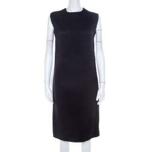 Pre Owned Bottega Veneta Black Textured Wool Sleeveless Shift Dress S 