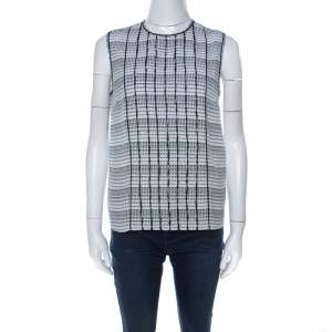 Bottega Veneta Black White and Blue Geometric Printed Silk Sleeveless Top S 