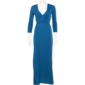 Bottega Veneta Blue Crepe V-Neck Long Sleeve Maxi Dress S