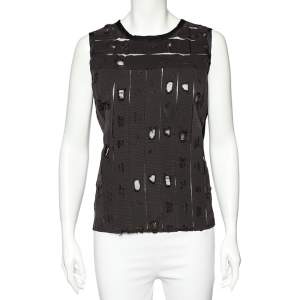 Bottega Veneta Brown Distressed Effect Mesh Inset & Silk Paneled Top M