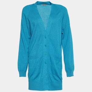 Bottega Veneta Blue Cotton Blend Rib Knit Cardigan S