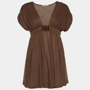 Bottega Veneta Brown Jersey Gathered Waist Top M