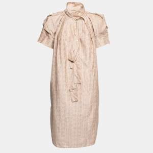 Pre Owned Bottega Veneta Cream Floral Printed Cotton Short Sleeve Dress M