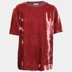 Bottega Veneta Burgundy Velvet Crewneck Short Sleeve T-Shirt M