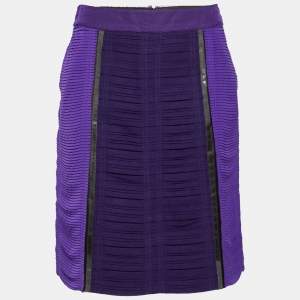 Bottega Veneta Purple & Brown Cotton Plastic Detail Pleated Pencil Skirt S