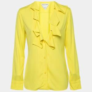 Bottega Veneta Yellow Stretch Crepe Ruffle Neck Top S