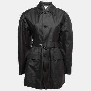 Bottega Veneta Black Coated Cotton Button Front Belted Coat XS
