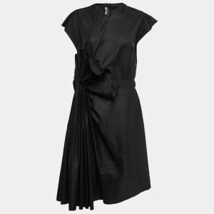 Bottega Veneta Black Cotton Ruched Detail Midi Dress M
