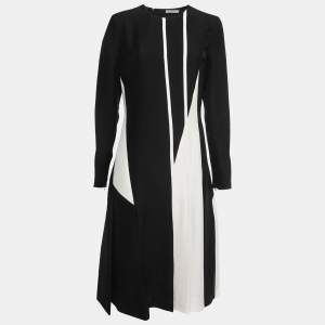 Bottega Veneta Monochrome Patterned Crepe Pleated Midi Dress M