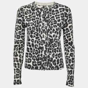 Bottega Veneta Grey Leopard Print Knit Buttoned Cardigan S