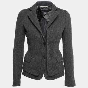 Bottega Veneta Grey Herringbone Pattern Wool Blazer S