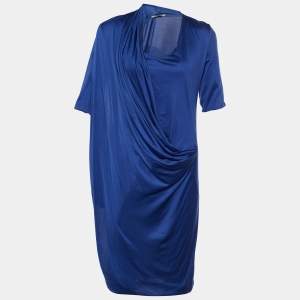 Bottega Veneta Blue Silk Jersey Draped Mini Dress S