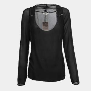 Bottega Veneta Black Gorgette Studded Long Sleeve Top M