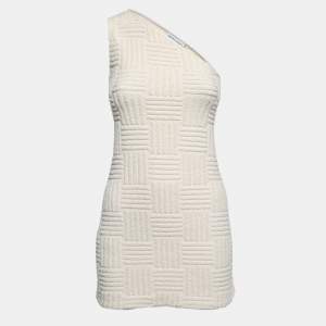 Bottega Veneta White Textured Terry One Shoulder Mini Dress S