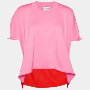 Bottega Veneta Pink & Red Paneled Knit Oversized T-Shirt M