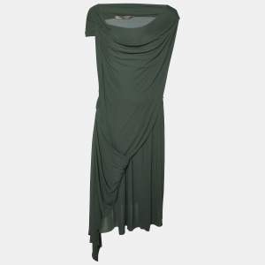 Bottega Veneta Green Jersey Draped Sleeveless Midi Dress M