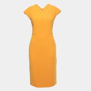 Bottega Veneta Yellow Crepe Cap Sleeve Midi Dress S
