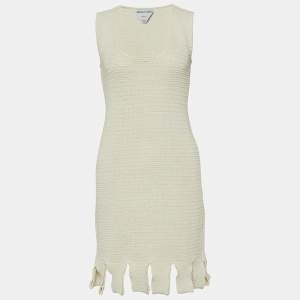 Bottega Veneta Off-White Crochet Knit Sleeveless Mini Dress S 