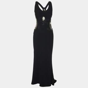 Bottega Veneta Black Lace Trim Crepe Sheer Cut-Out Gown M