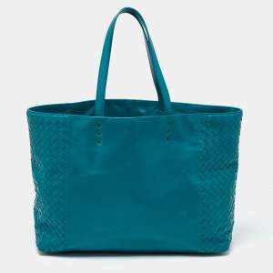 Pre Owned Bottega Veneta Green Intrecciato Leather Open Tote
