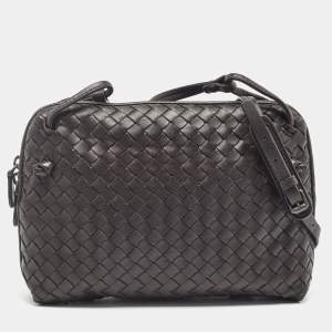 Pre Owned Bottega Veneta Dark Brown Intrecciato Leather Nodini Crossbody Bag