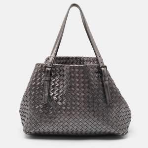 Pre Owned Bottega Veneta Metallic Intrecciato Leather Cesta Tote