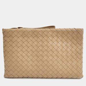 Pre Owned Bottega Veneta Beige Intrecciato Leather Clutch