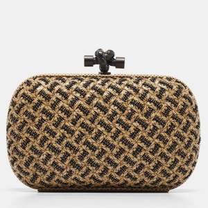 Pre Owned Bottega Veneta Cream Intrecciato Leather Beaded Knot Clutch