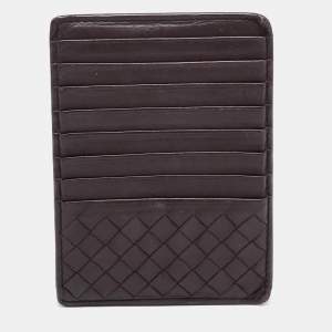 Bottega Veneta Dark Burgundy Intrecciato Leather Zip Card Holder