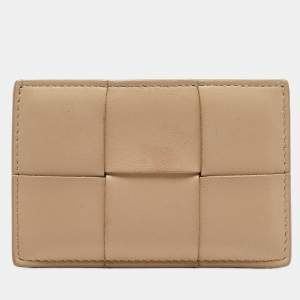 Bottega Veneta Cream Intrecciato Leather Cassette Flat Card Holder