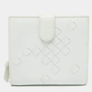 Bottega Veneta Off White Intrecciato Leather Compact Wallet