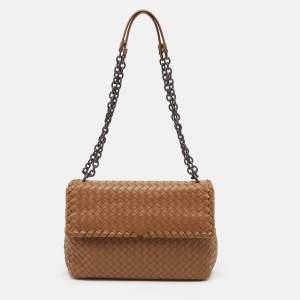 Pre Owned Bottega Veneta Brown Intrecciato Leather Medium Olimpia Shoulder Bag