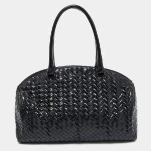 Pre Owned Bottega Veneta Black Intrecciato Leather Satchel
