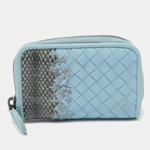 Bottega Veneta Blue Intrecciato Leather and Karung Leather Coin Purse 